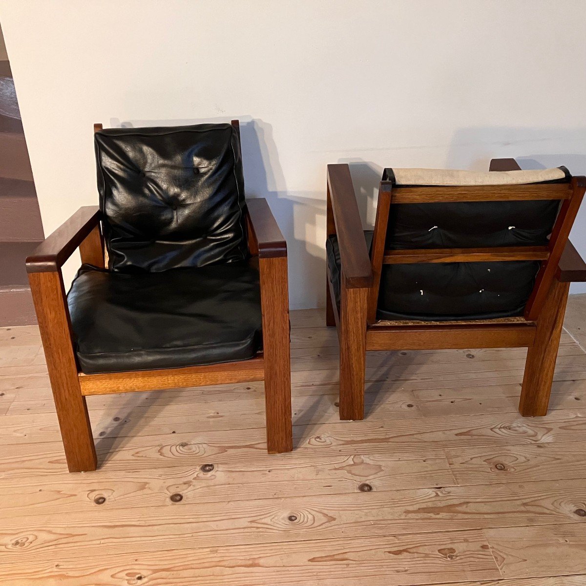 Pair Of Armchairs From The 1940s-1950s In Mahogany Or Teak.-photo-1