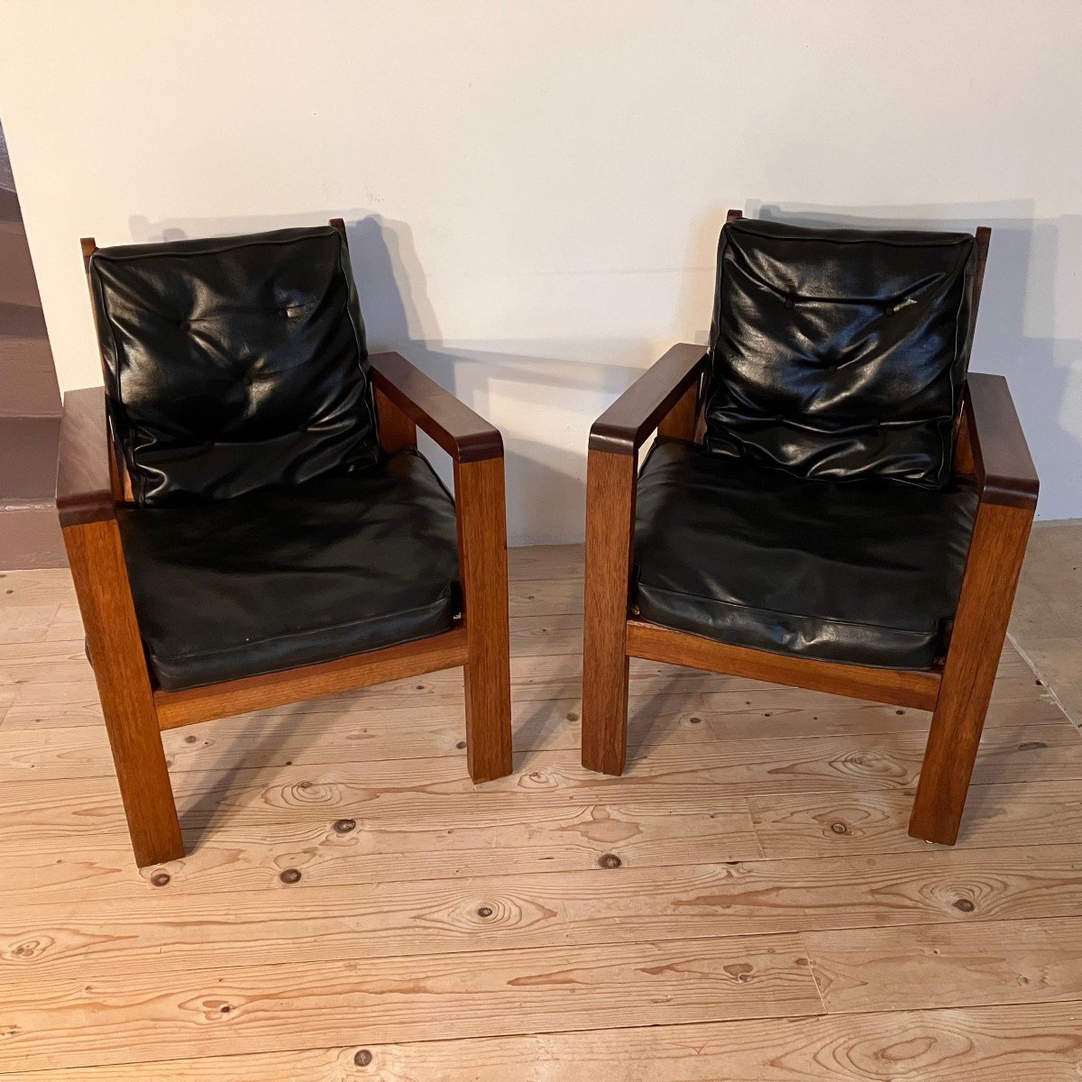 Pair Of Armchairs From The 1940s-1950s In Mahogany Or Teak.
