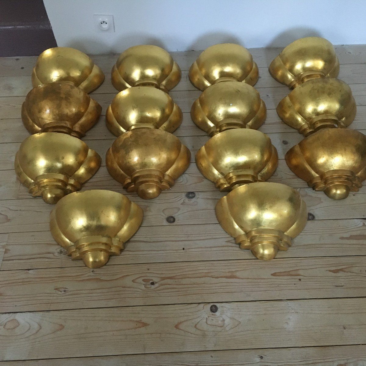 Série De 14 Appliques  De Style Art-déco Des Années 1970-1980 En Plâtre-photo-5