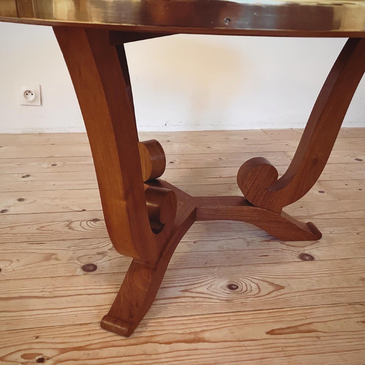 Jules Leleu Pedestal Table In Walnut From 1956 Stamped.-photo-3