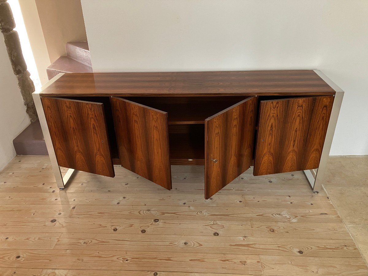 Buffet Enfilade Des Années 1960-1970 En Palissandre Et Pieds En Chrome-photo-2