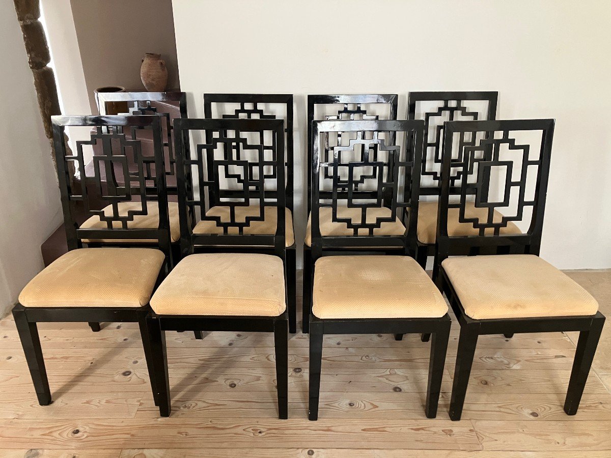 8 Black Lacquered 1970 Chairs