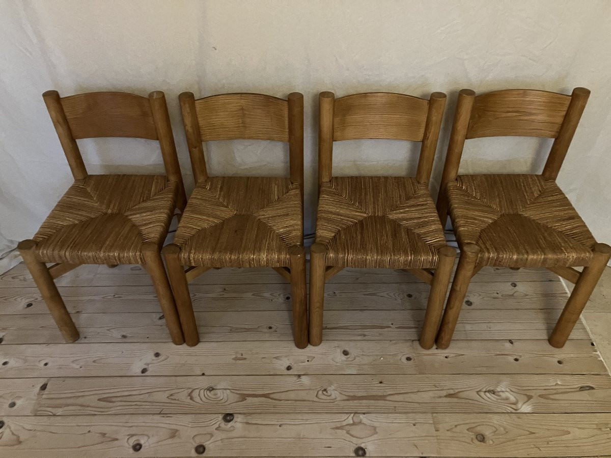  Charlotte Perriand Set Of 4 Méribel Model Chairs In Ash Wood 1960.-photo-2