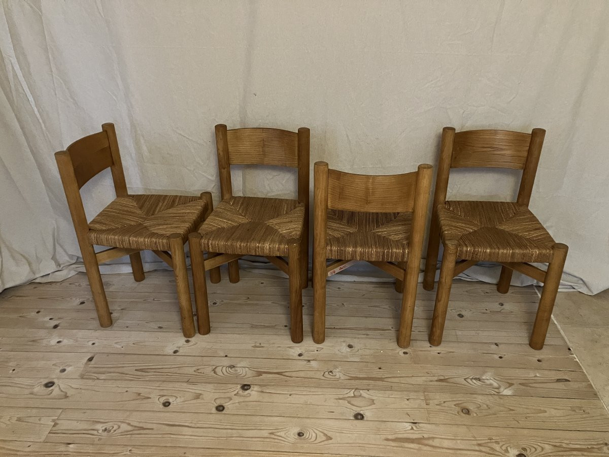  Charlotte Perriand Set Of 4 Méribel Model Chairs In Ash Wood 1960.-photo-4