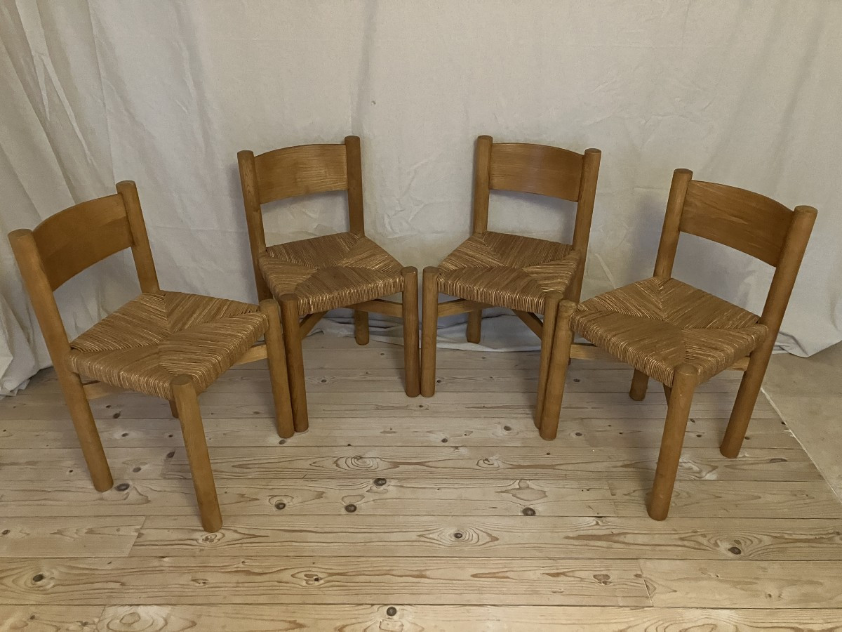  Charlotte Perriand Set Of 4 Méribel Model Chairs In Ash Wood 1960.