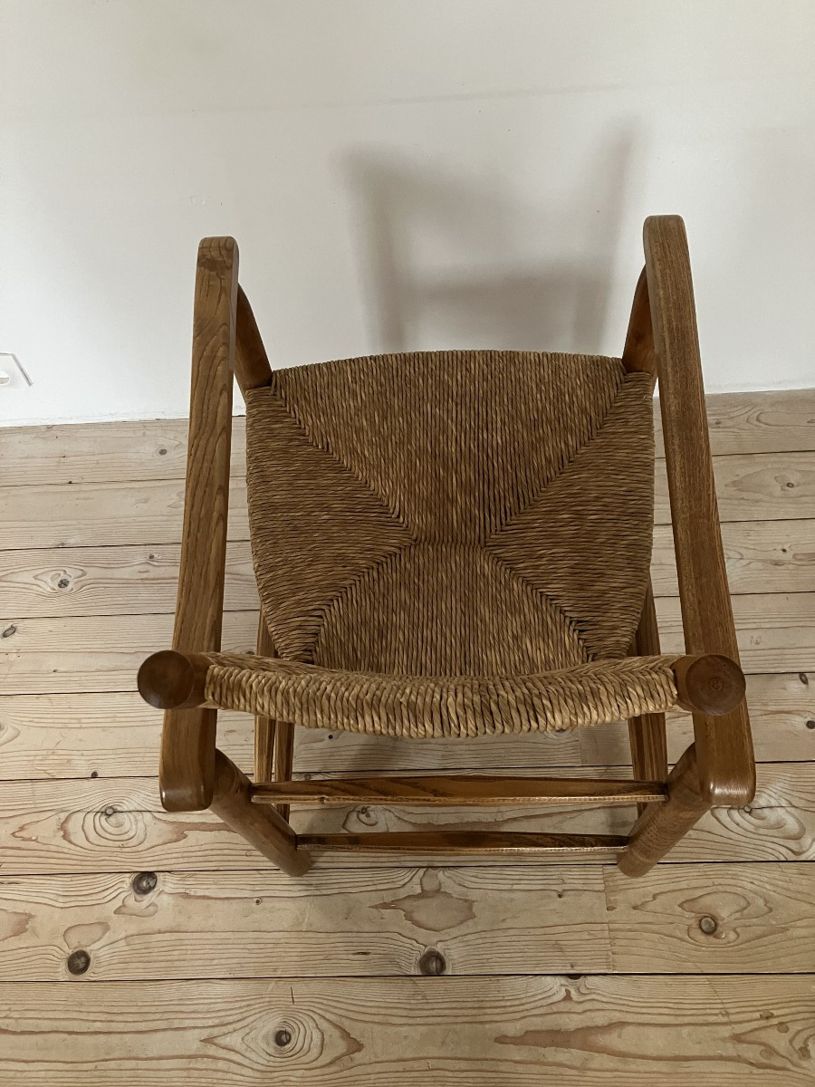 Straw Armchair By Charlotte Perriand, Chamrousse Model, Steph Simon Edition, 1960.-photo-5