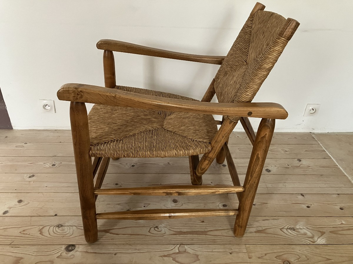 Straw Armchair By Charlotte Perriand, Chamrousse Model, Steph Simon Edition, 1960.