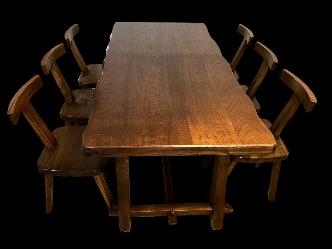 Table And 6 Chairs By Olavi Hanninen In Elm, In Good To Very Good Condition.-photo-2