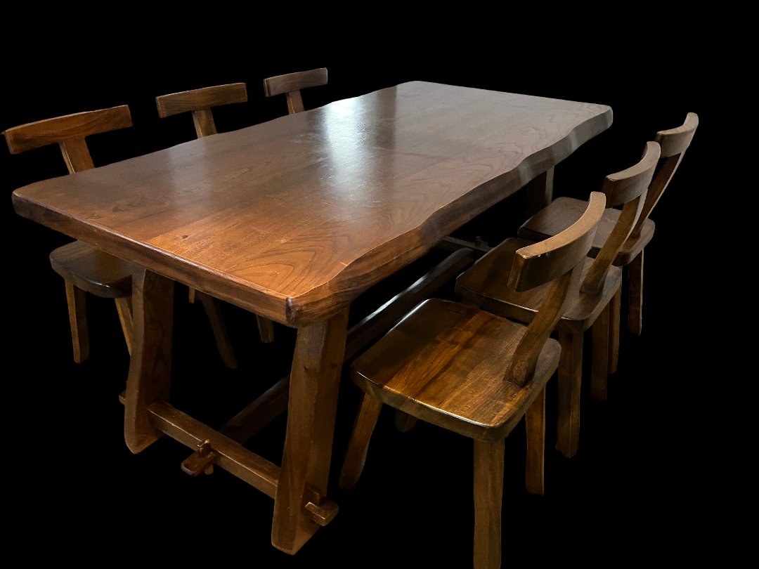 Table And 6 Chairs By Olavi Hanninen In Elm, In Good To Very Good Condition.-photo-4