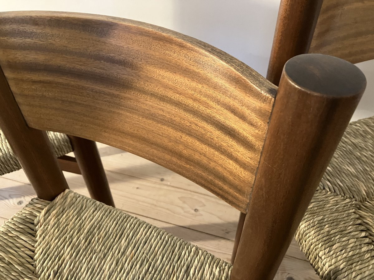 série de 6 chaises Charlotte Perriand modèle Meribel en acajou édition Steph Simon 1960-photo-4