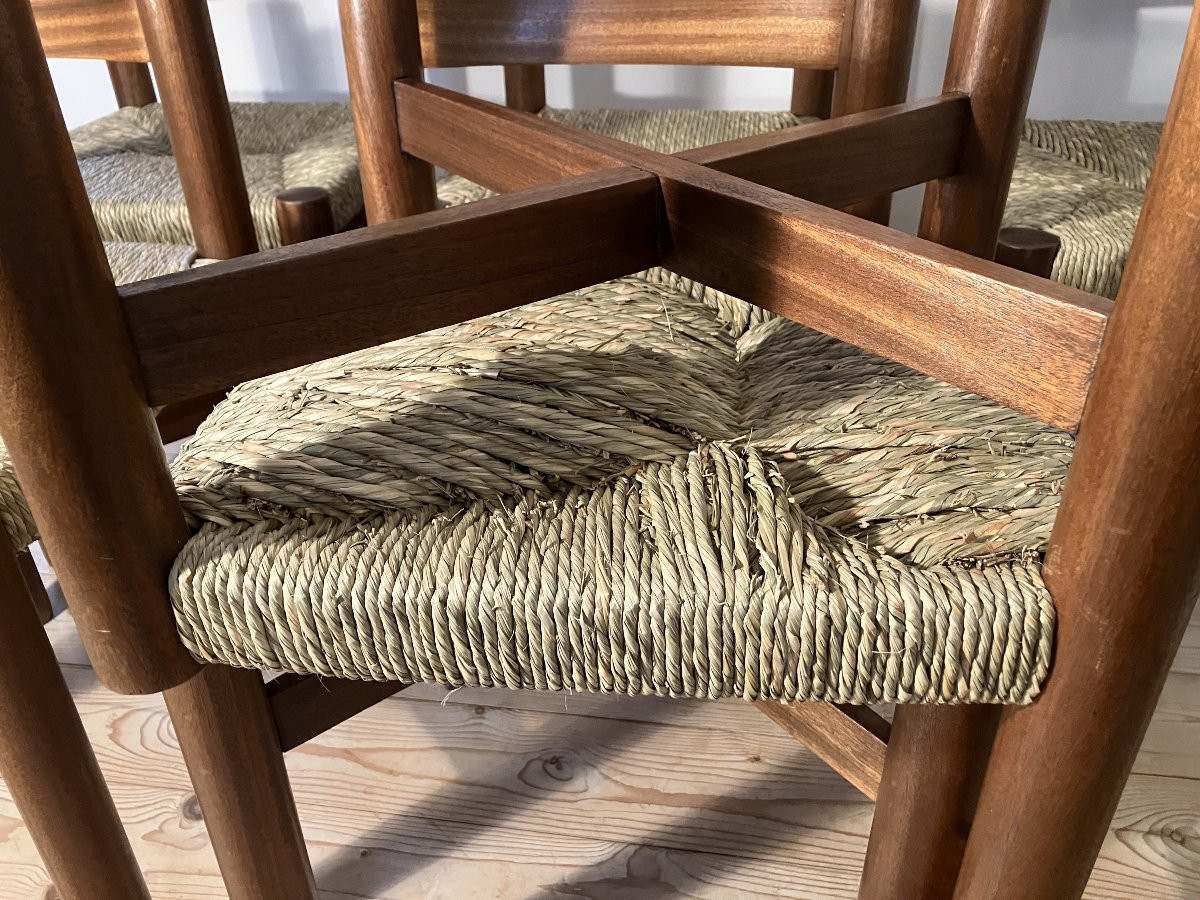 série de 6 chaises Charlotte Perriand modèle Meribel en acajou édition Steph Simon 1960-photo-3