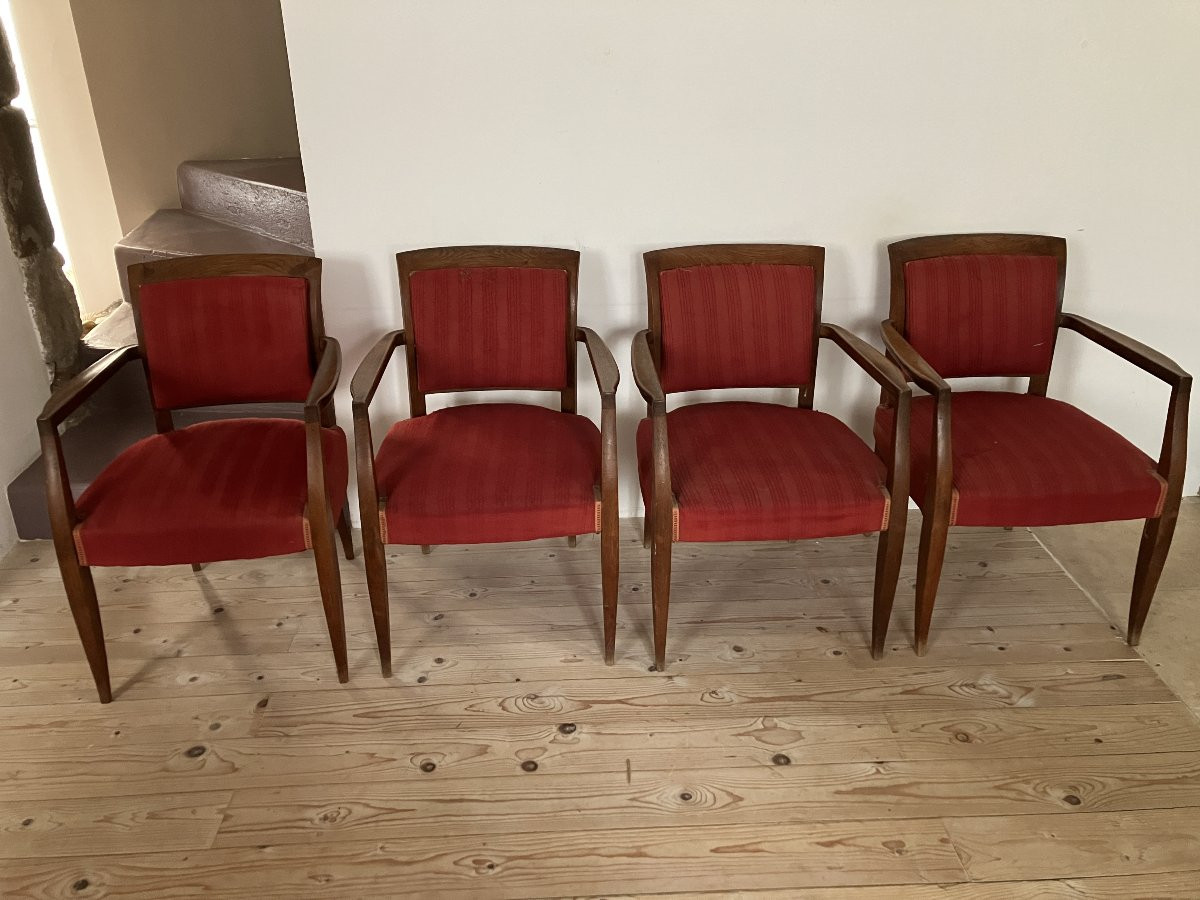Suite Of 4 Armchairs And A Games Table By Alfred Porteneuve 1930-photo-1