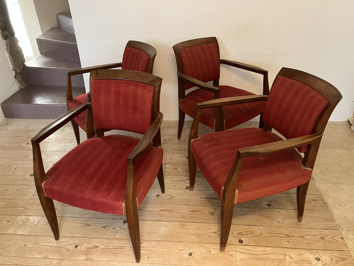 Suite Of 4 Armchairs And A Games Table By Alfred Porteneuve 1930
