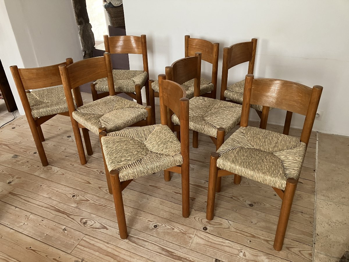 série de 8 chaises Charlotte Perriand modèle Meribel en frêne édition Steph Simon 1960-photo-3