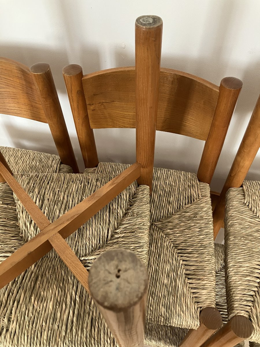 série de 8 chaises Charlotte Perriand modèle Meribel en frêne édition Steph Simon 1960-photo-4