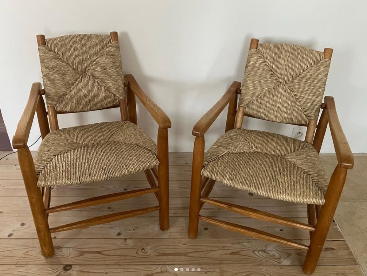Pair Of Armchairs By Charlotte Perriand Model 