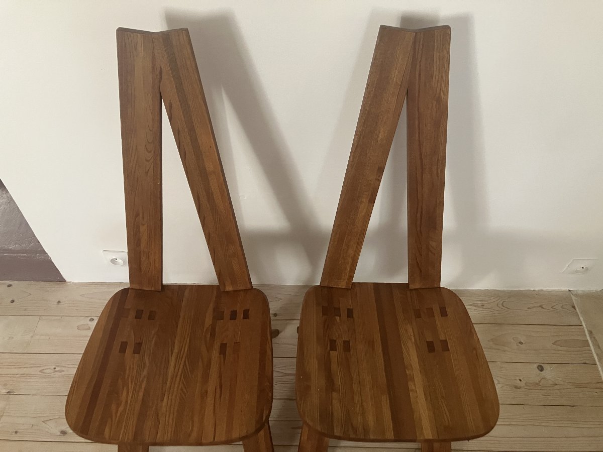 Paire de chaises modèle S.45 par Pierre Chapo des années 1970 en orme massif-photo-2