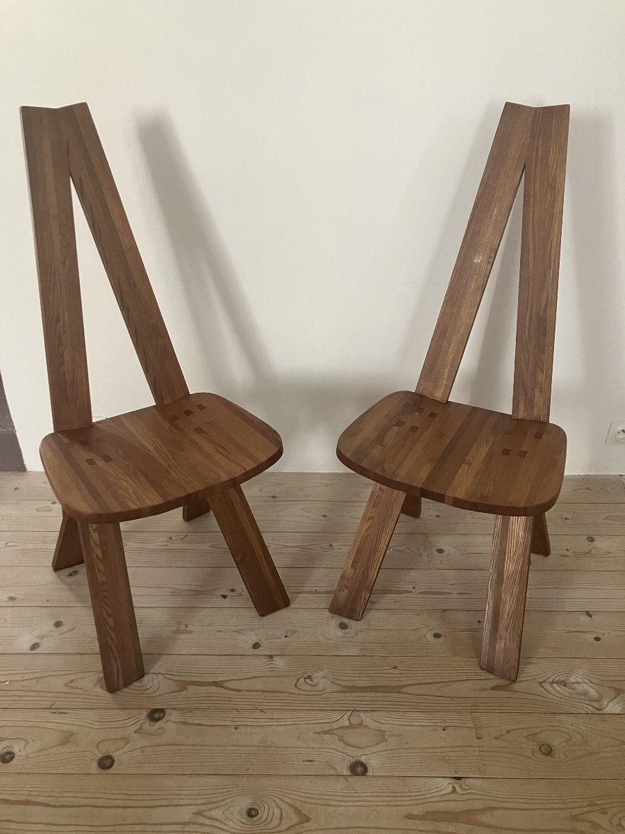 Paire de chaises modèle S.45 par Pierre Chapo des années 1970 en orme massif