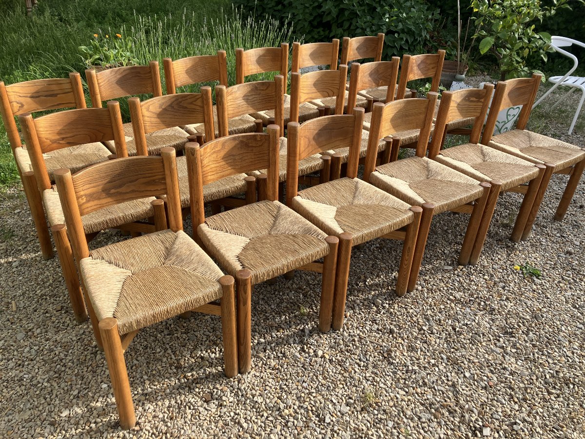 série de 18 chaises de Charlotte Perriand modèle Meribel 1970 en frêne.-photo-2