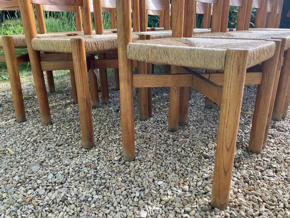 série de 18 chaises de Charlotte Perriand modèle Meribel 1970 en frêne.-photo-3
