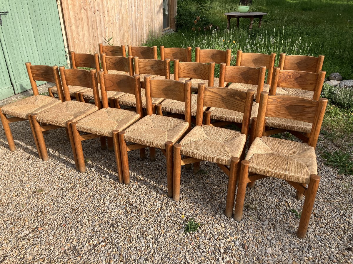 série de 18 chaises de Charlotte Perriand modèle Meribel 1970 en frêne.-photo-4