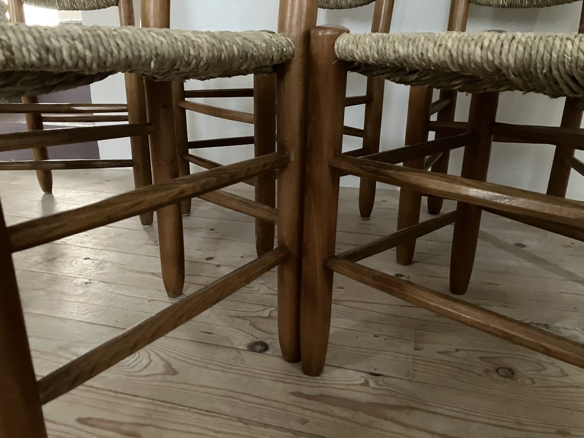 série de 6 chaises de Charlotte Perriand modèle Bauche N:19 en frêne des années 1970-photo-1