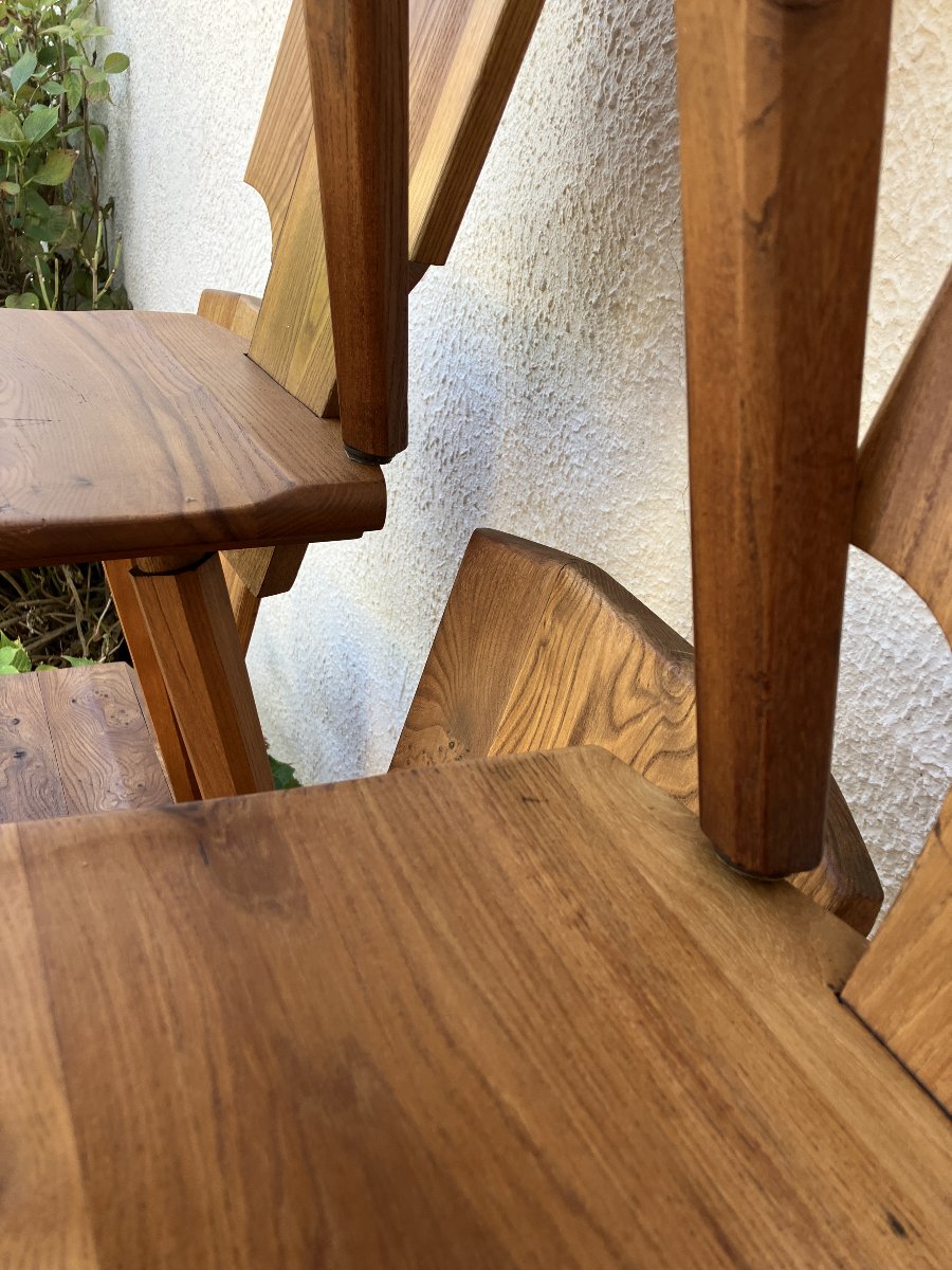 Pierre Chapo Set Of 10 S 28 Chairs From The 1975s, Made Of Solid Elm-photo-6