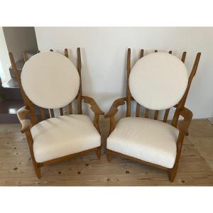 Pair Of Grand Repos Model Armchairs In Oak By Guillerme And Chambron