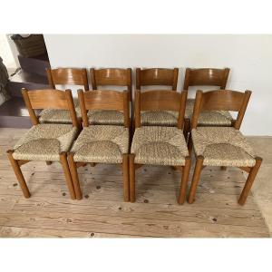 Series Of 8 Charlotte Perriand Meribel Chairs In Fr^ne Steph Simon Edition 1960