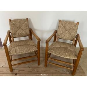 Pair Of Armchairs By Charlotte Perriand Model 