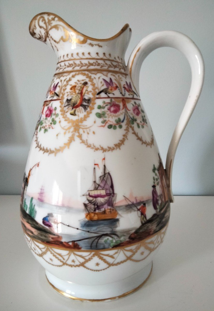 Pitcher And Its 18th Century Verneuilh Bordeaux Porcelain Bowl-photo-3