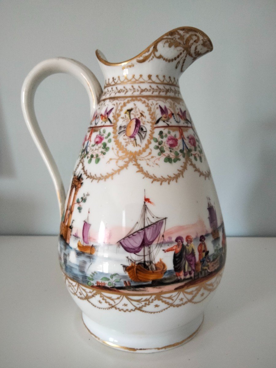 Pitcher And Its 18th Century Verneuilh Bordeaux Porcelain Bowl-photo-1