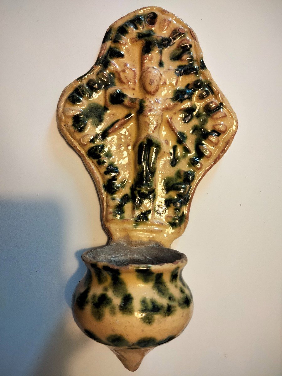Bénitier Terre Vernissée Ligron , St Quentin La Poterie XIXe