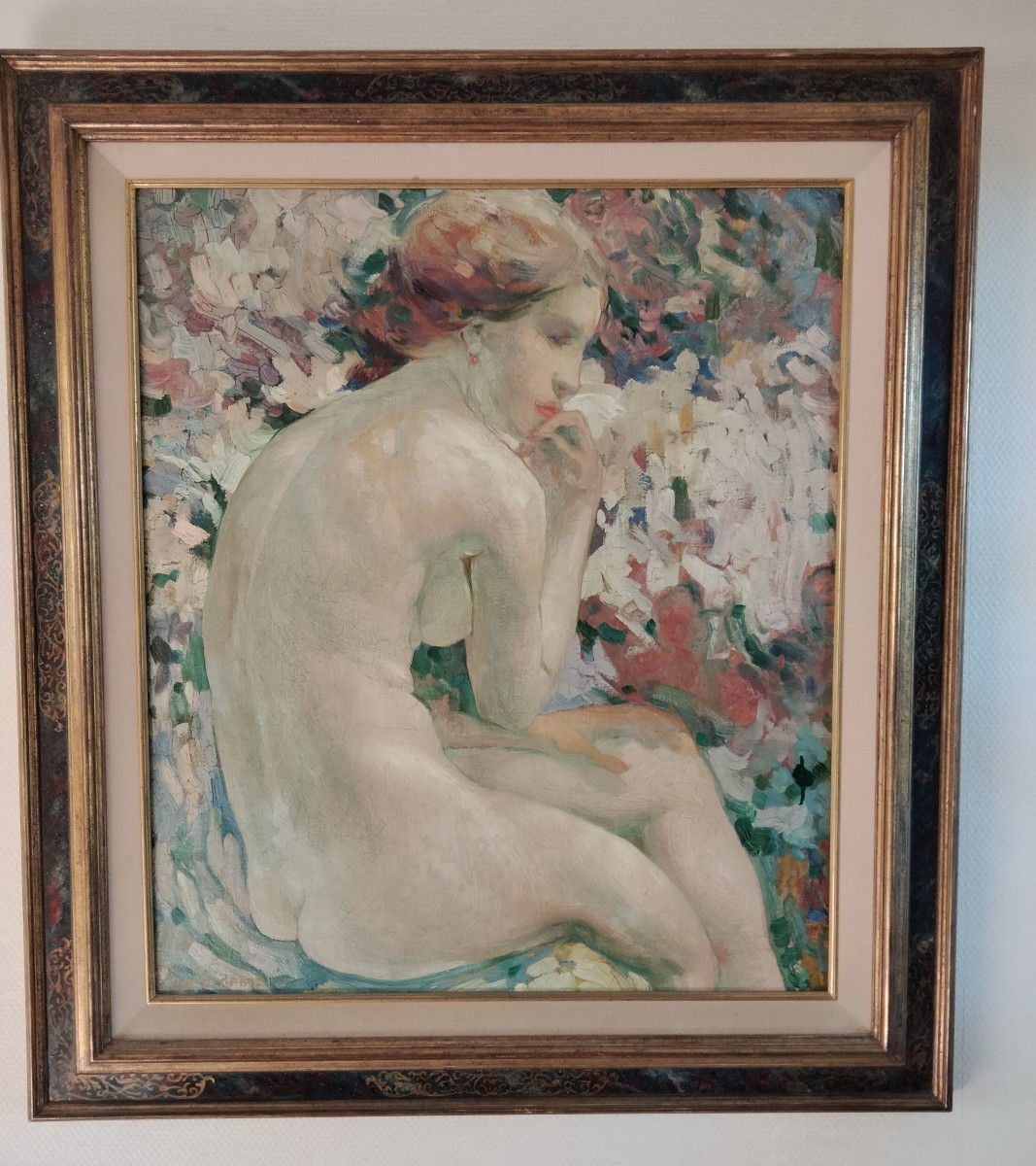 Ecole belge Tableau Nu signé Anto Carte