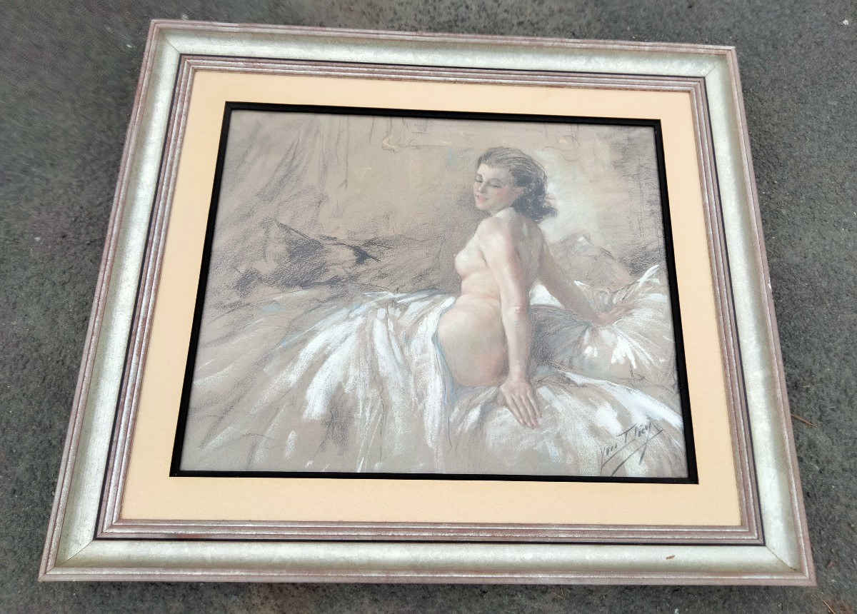 Pastel aquarelle d'Yves Diey - Nu
