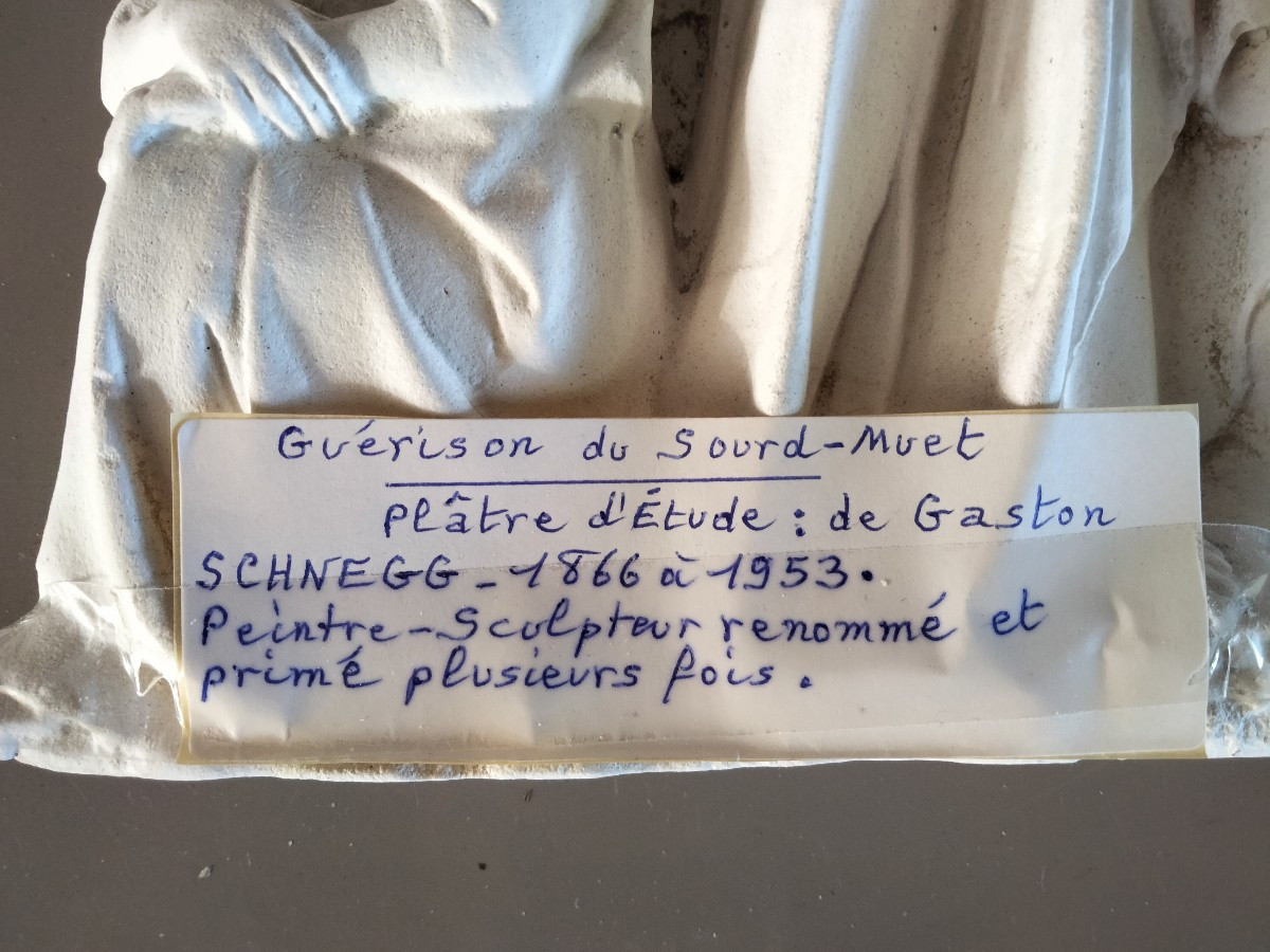Bas relief platre de Gaston Schnegg - Guérison du sourd muet-photo-4