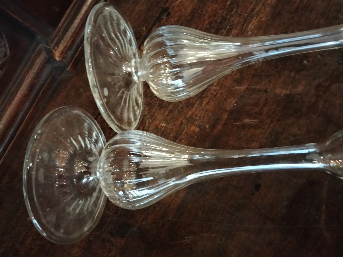 Paire de Bougeoirs Verre XVIIIe-photo-3