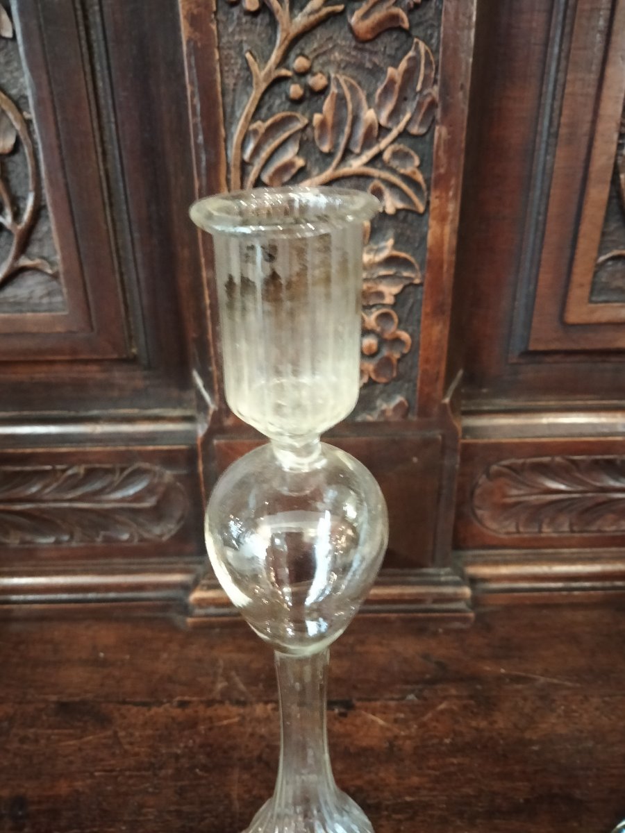 Paire de Bougeoirs Verre XVIIIe-photo-4