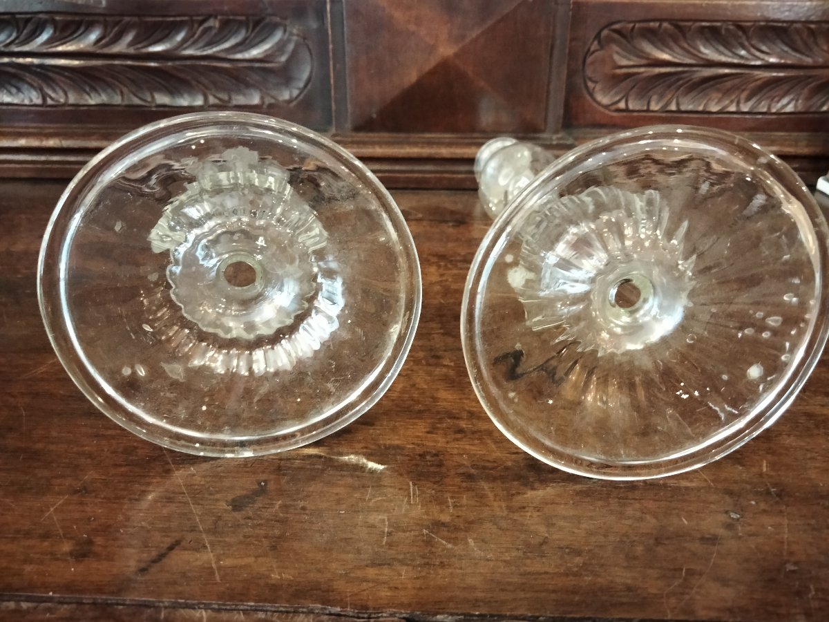 Paire de Bougeoirs Verre XVIIIe-photo-2