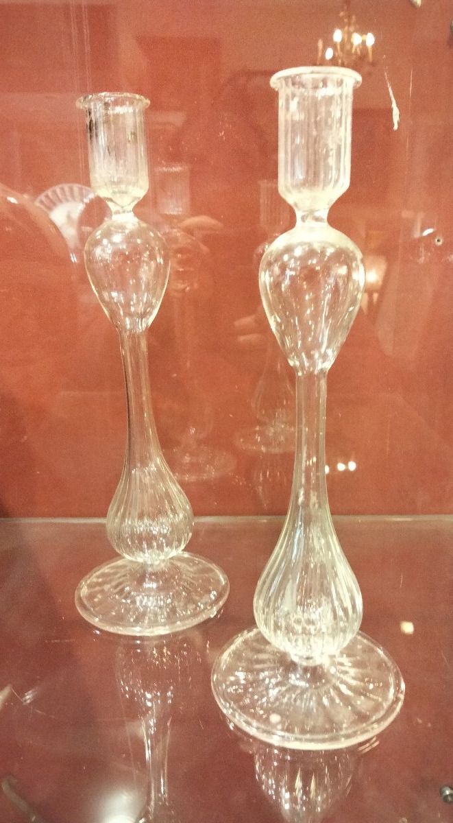 Paire de Bougeoirs Verre XVIIIe-photo-4