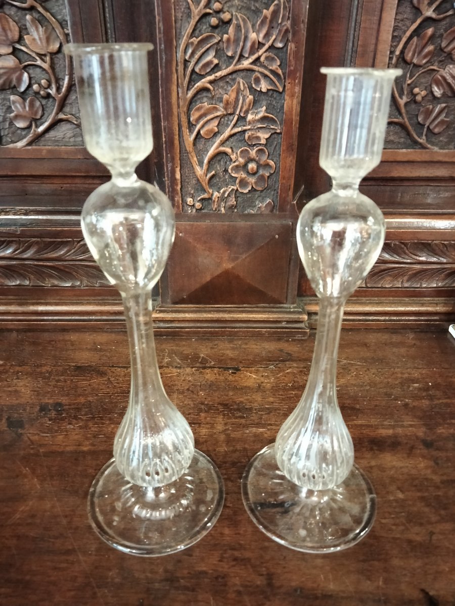 Paire de Bougeoirs Verre XVIIIe