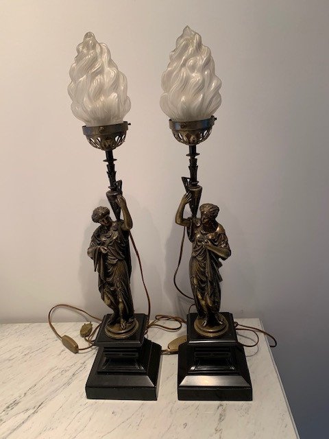 Paire De Lampes Torchères Bronze Napoléon III