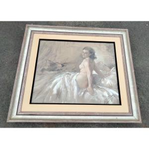 Pastel aquarelle d'Yves Diey - Nu