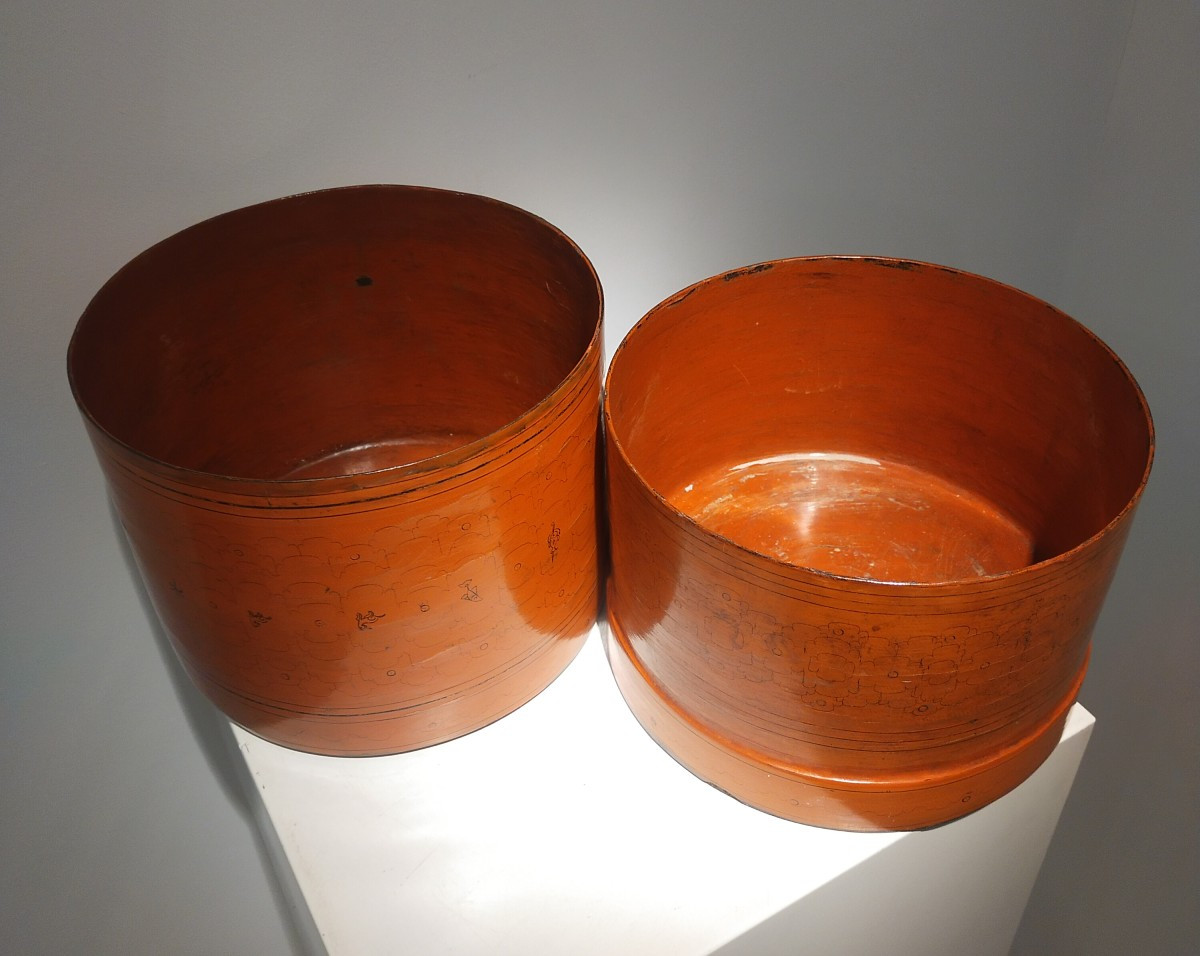 Boîte à bétel, laque orange,Birmanie -photo-1