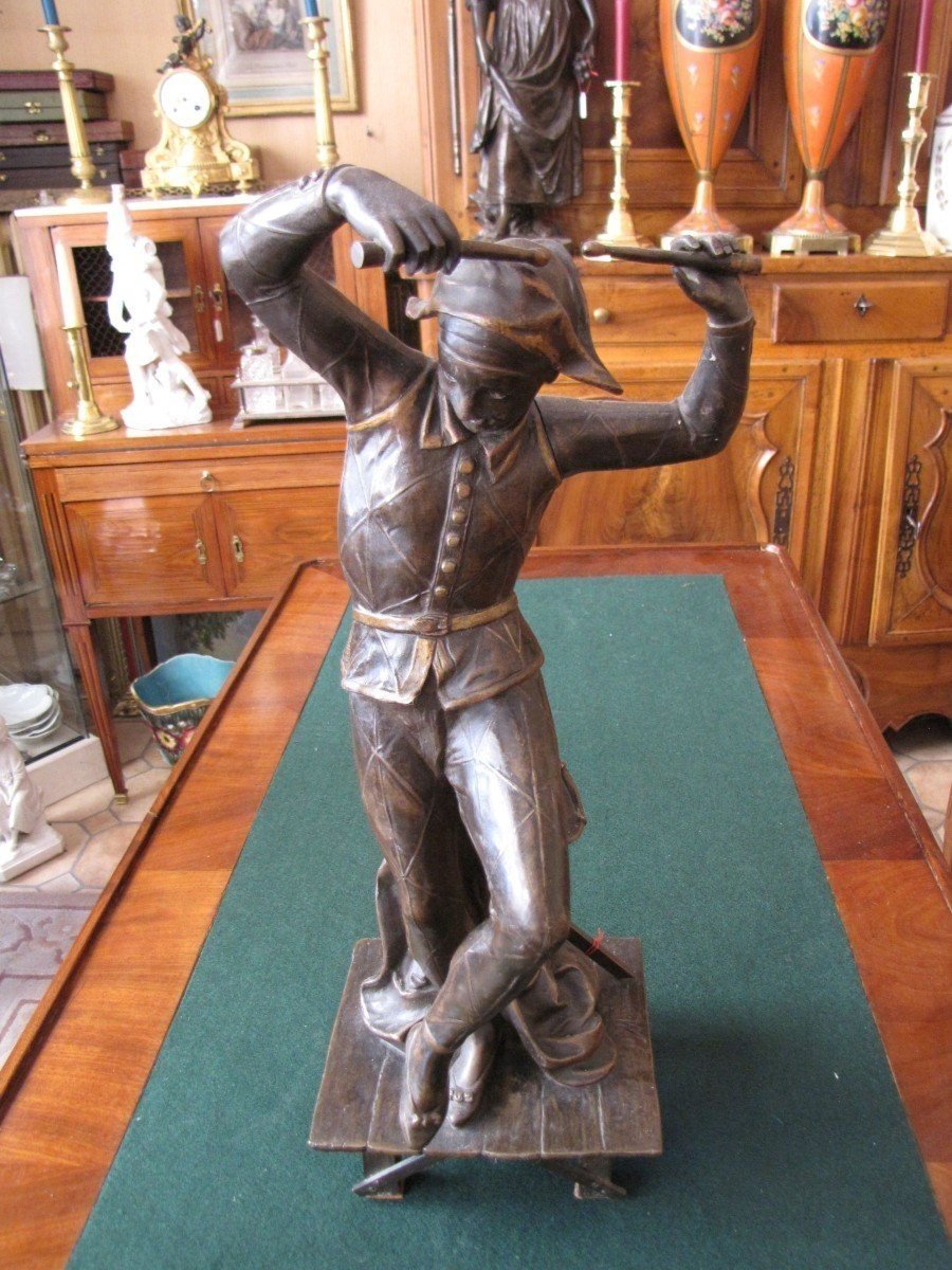 Statuette d'arlequin en bronze-photo-4