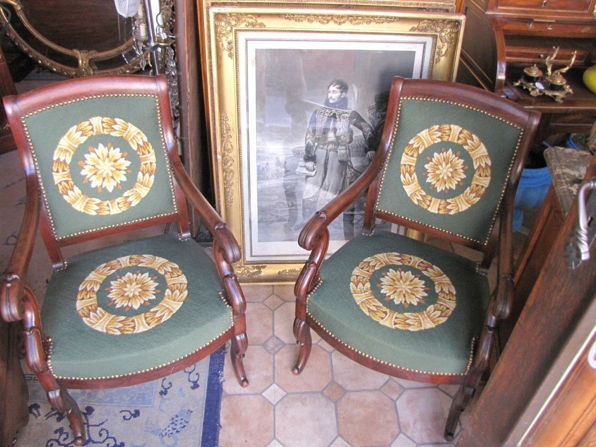 Pair Of Restoration-style Armchairs-photo-2