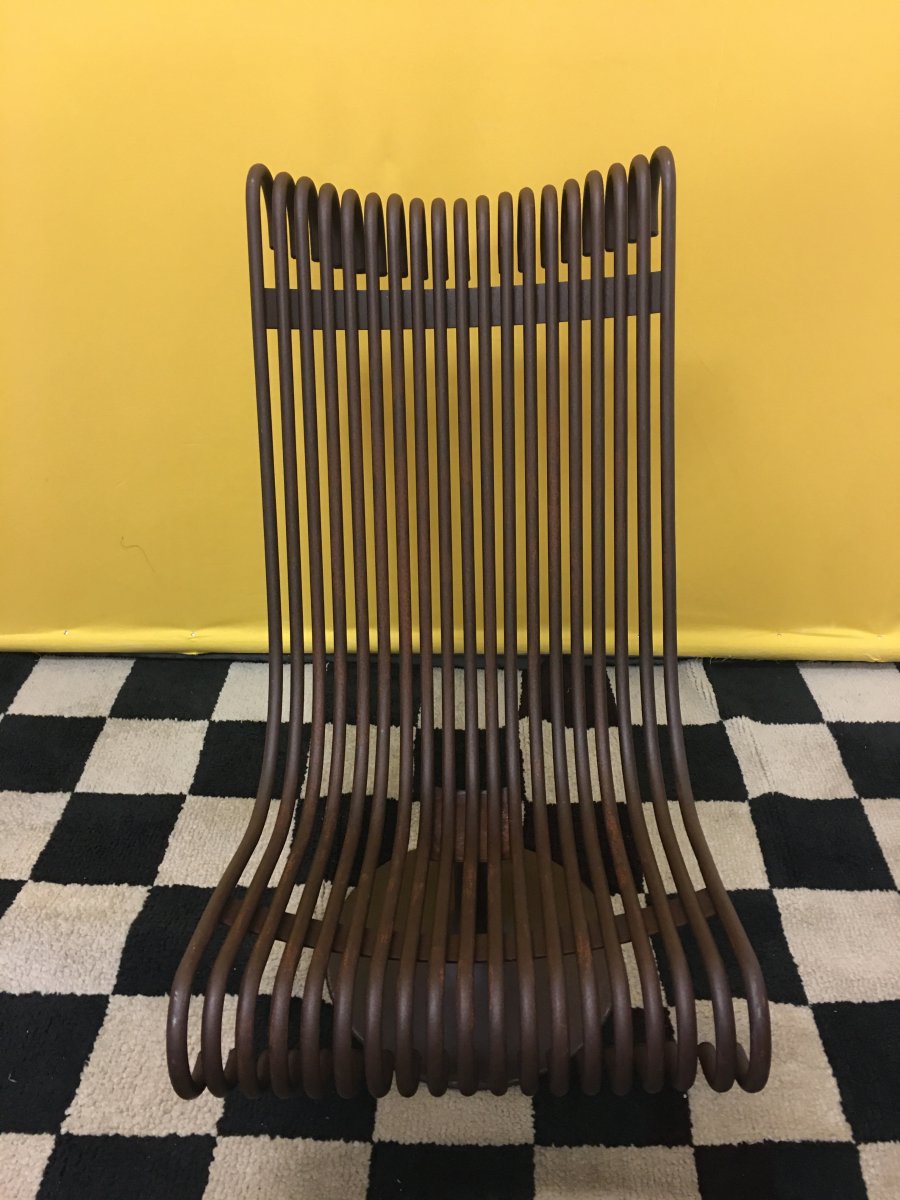 Paire De Fauteuils En Tubes  De Fer Forgées Années 1970.-photo-2