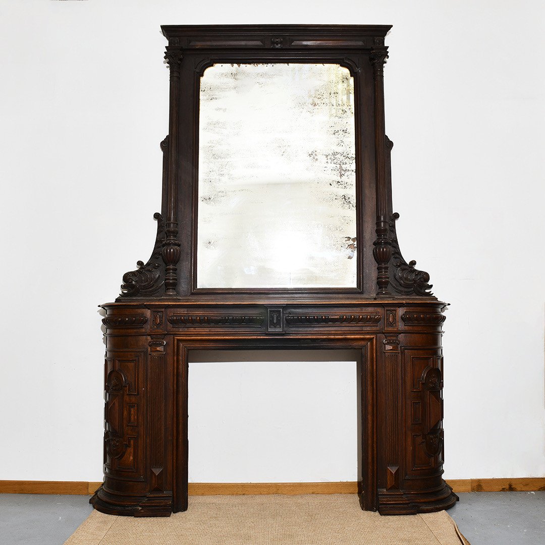 Grande Chemin&eacute;e XIX&eacute;me De Ch&acirc;teau Et Son Trumeau-photo-6