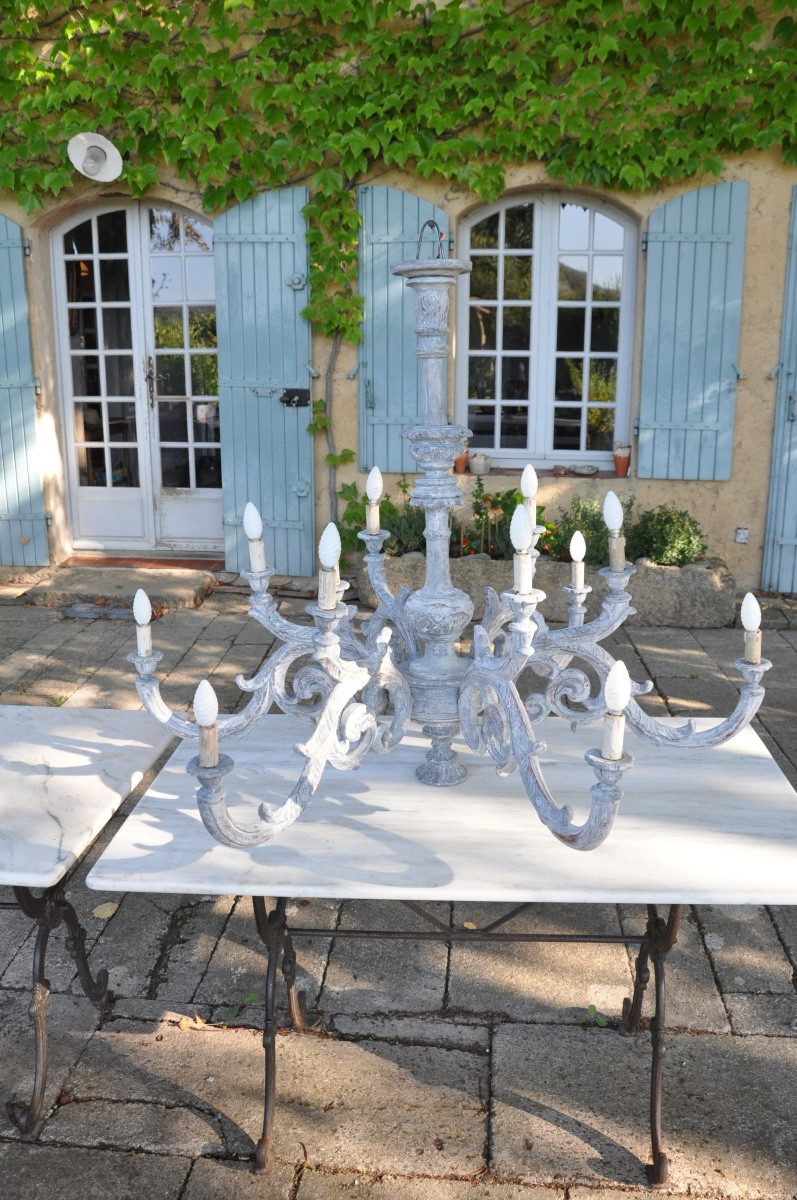 Grand lustre en bois sculpté -photo-2