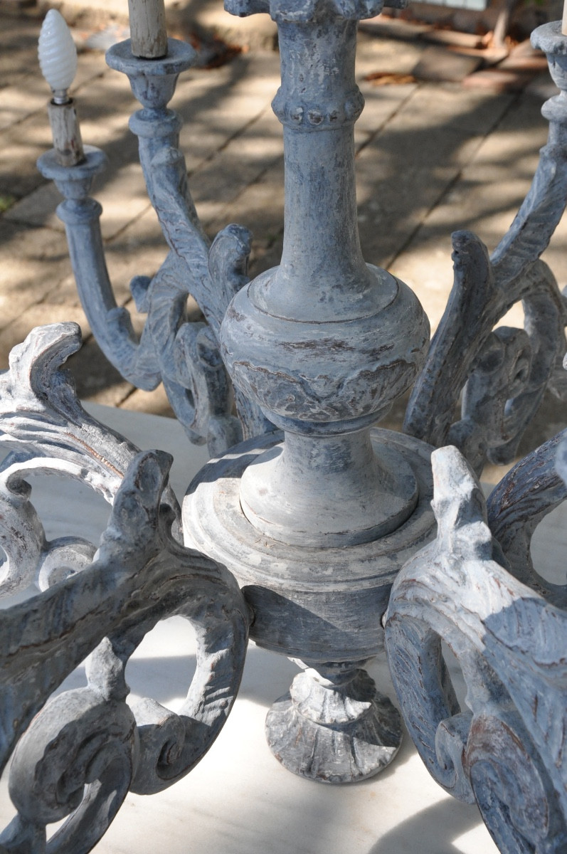 Grand lustre en bois sculpté -photo-4